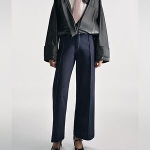 Zara High-Rise Wide Leg Seam Detail Dark Blue Wash Trouser Jeans Size 8